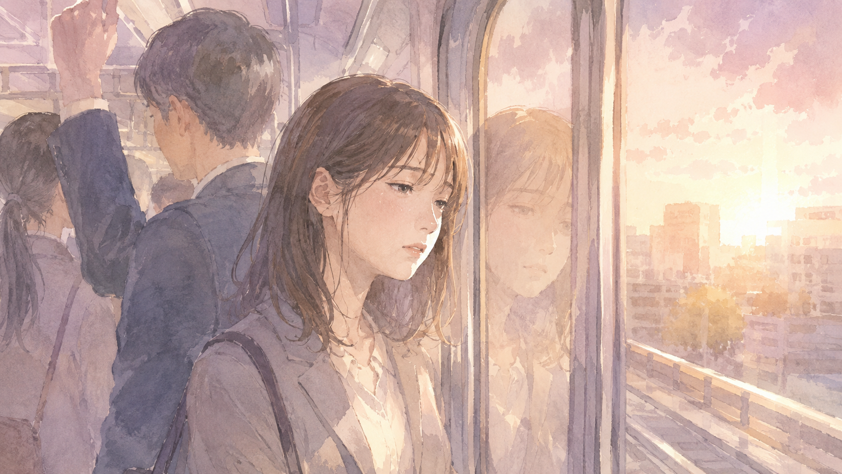 満員電車で疲れた表情の女性会社員、女性の起業支援スクールに出会うまで