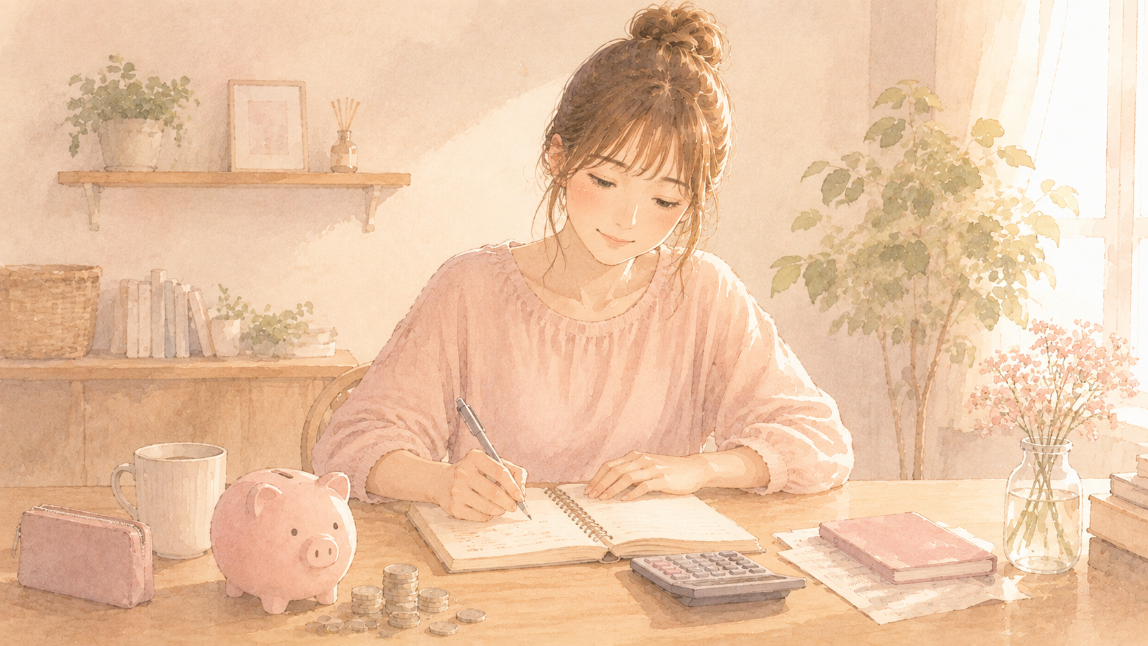 家計や資金計画をノートに書き込む女性、女性の起業支援スクールで学ぶ資金準備