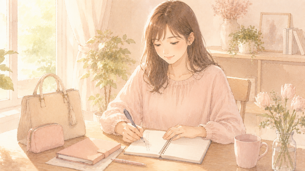 ノートに準備リストを書く女性、女性の起業支援スクールを始める前の準備